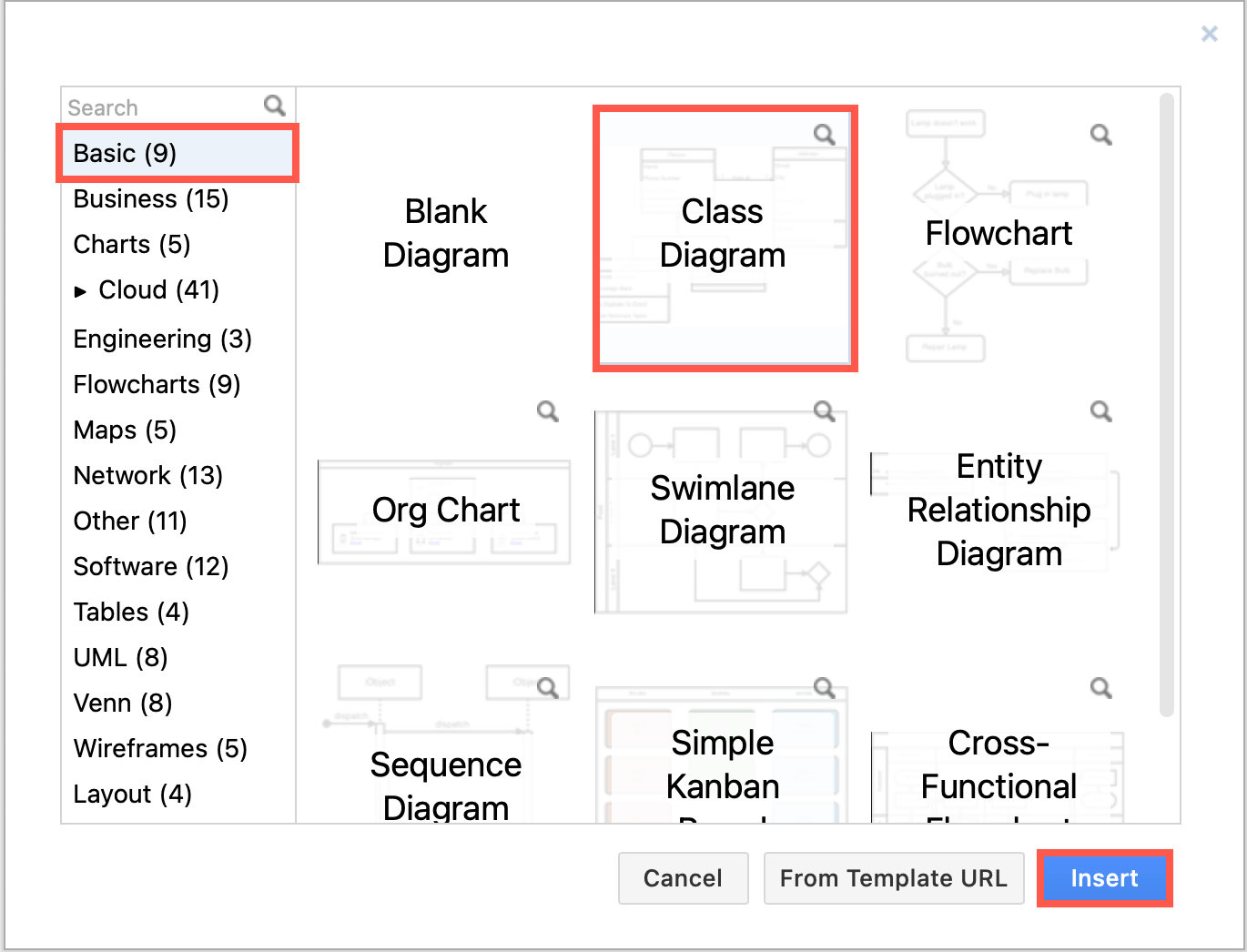 从 diagrams.net 中的模板管理器插入 UML 类图示例