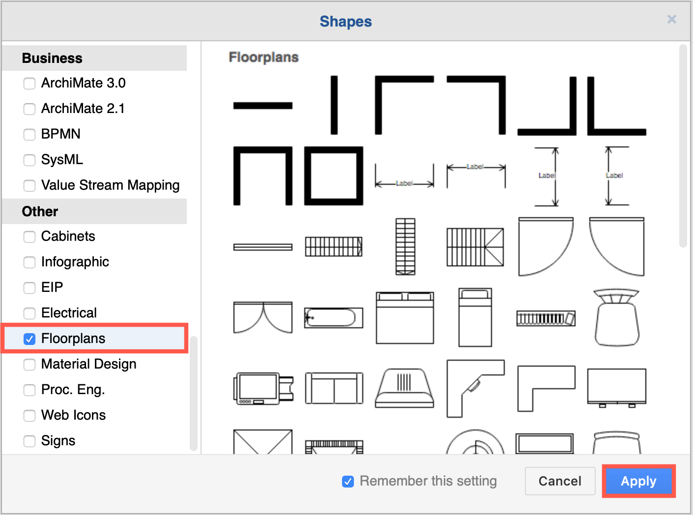 在 diagram.net 中启用 Floorplans 形状库