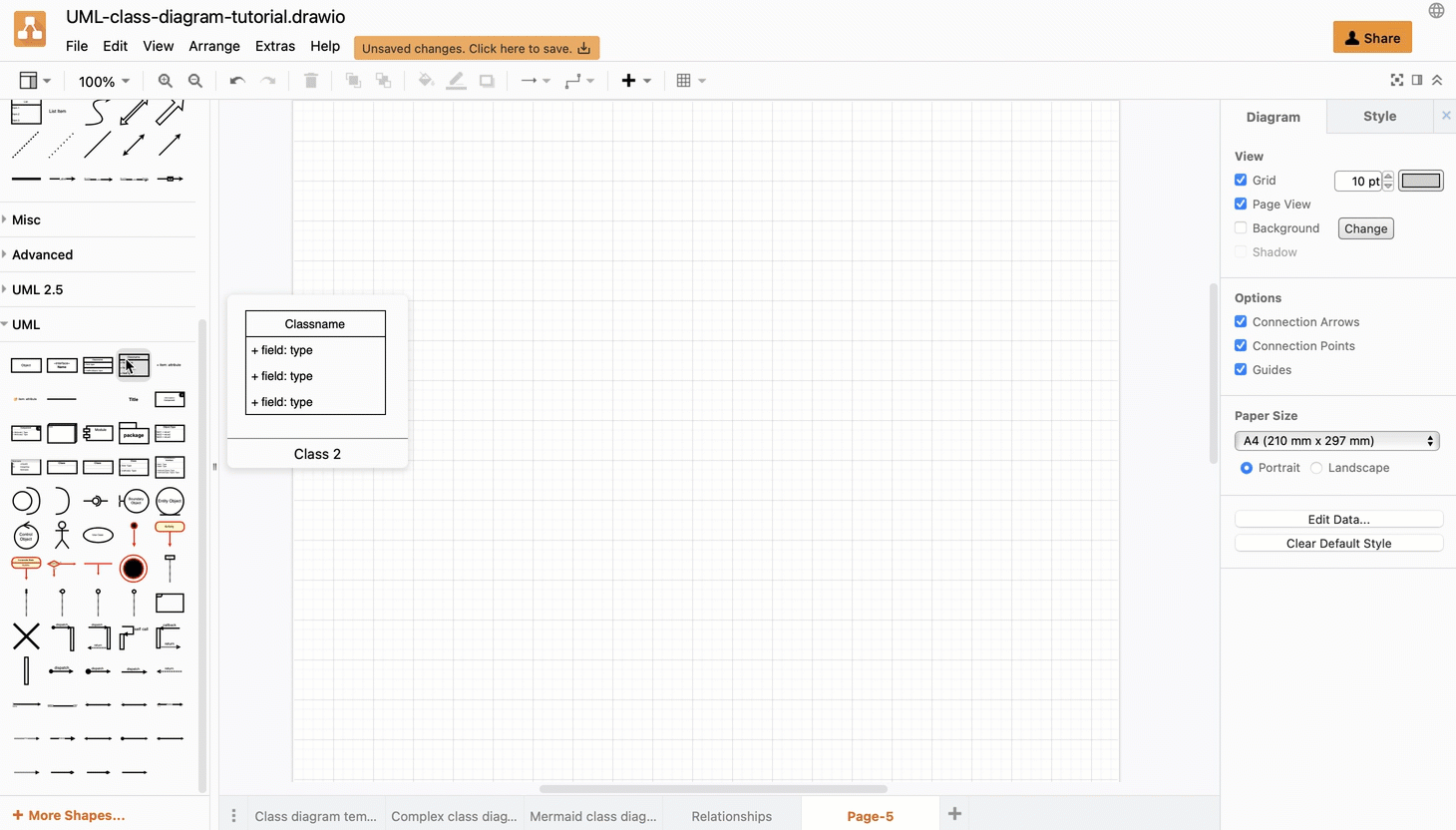 从 diagrams.net 中的 UML 和 UML 2.5 形状库添加 UML 类形状
